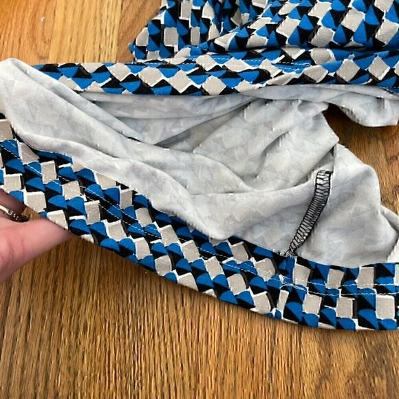 ANN TAYLOR Geo Print Side Tie Jersey Dress Blue Gray 3/4 Sleeve Office S ALTERED - Picture 13 of 13